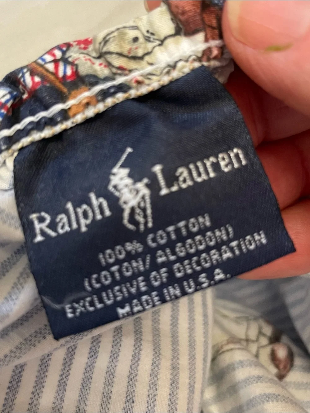 Polo Ralph Lauren Sheet King Fitted Vintage  Polo Bears / Blue & White Stripe